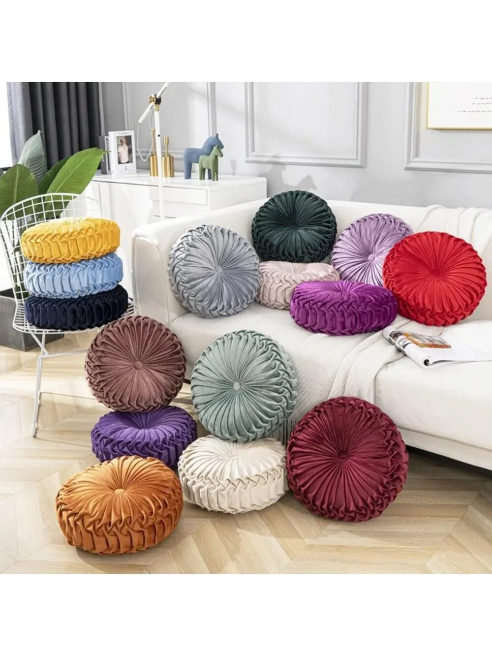 Decorative 3D Pumpkin Velvet Throw Pillow - Round Cushion for Couch, Sofa, Bed